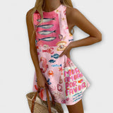 Inês | Vestido Mini Rosa Estampa Miraba Leve E Elegante - Ines Braga