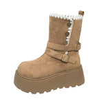 Irene | Botas com plataforma com fivela elegante e forro quente de pelúcia - Ines Braga