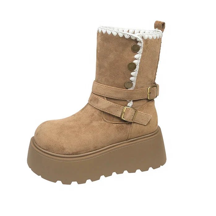 Irene | Botas com plataforma com fivela elegante e forro quente de pelúcia - Ines Braga