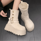 Irene | Botas com plataforma com fivela elegante e forro quente de pelúcia - Ines Braga