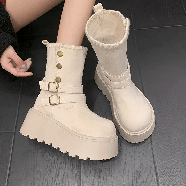 Irene | Botas com plataforma com fivela elegante e forro quente de pelúcia - Ines Braga