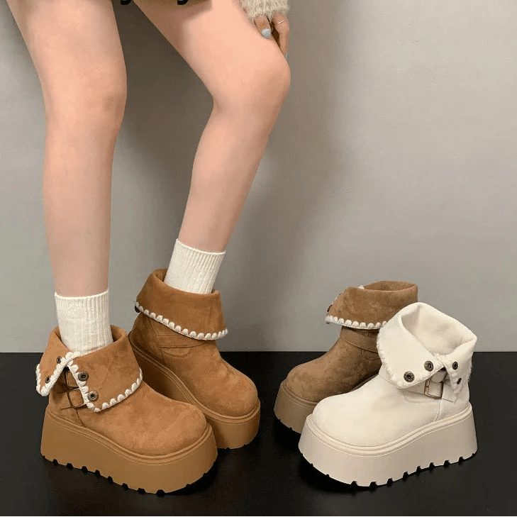 Irene | Botas com plataforma com fivela elegante e forro quente de pelúcia - Ines Braga