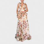 Isabela - Vestido comprido com folhos florais - Ines Braga