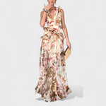 Isabela - Vestido comprido com folhos florais - Ines Braga