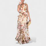 Isabela - Vestido comprido com folhos florais - Ines Braga