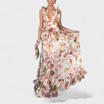 Isabela - Vestido comprido com folhos florais - Ines Braga