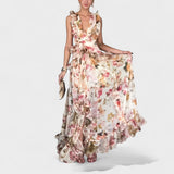 Isabela - Vestido comprido com folhos florais - Ines Braga