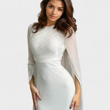 Isabela | Vestido Longo de Cetim Modesto com Mangas Abertas - Ines Braga