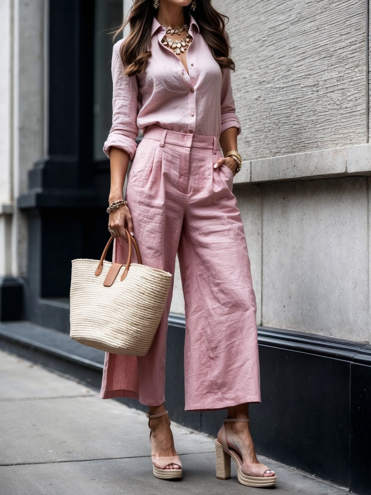 Isadora™ | Look Casual Chic em Rosa Suave - Ines Braga