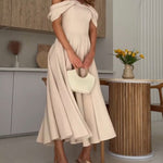 Isadora | Vestido Maxi Elegante com Ombros À Mostra e Drapeado - Ines Braga