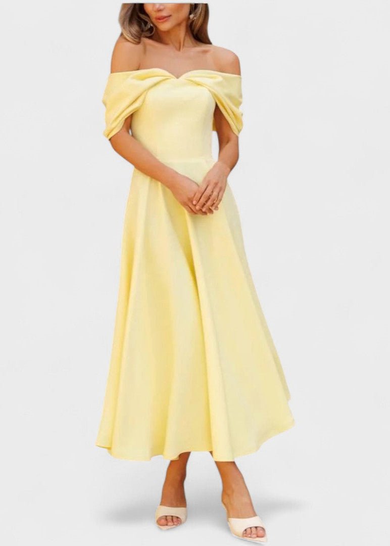 Isadora | Vestido Maxi Elegante com Ombros À Mostra e Drapeado - Ines Braga