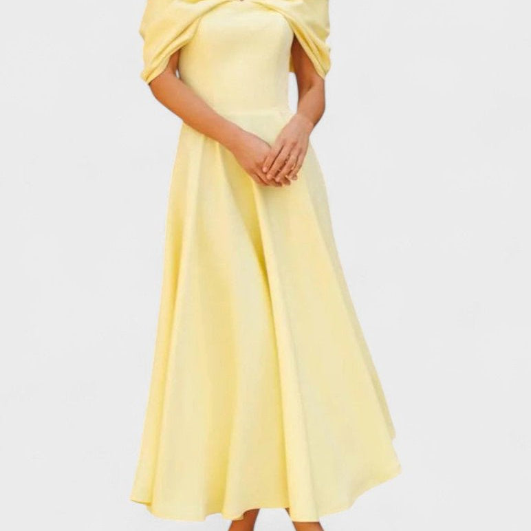 Isadora | Vestido Maxi Elegante com Ombros À Mostra e Drapeado - Ines Braga