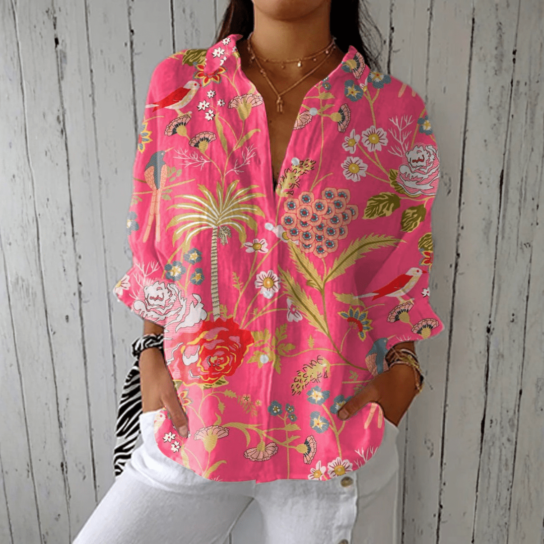 Jeanne | Blusa Tropical Estampa Floral Vibrante - Ines Braga
