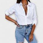 Jessica - Blusa Casual com Decote Pontiagudo - Ines Braga