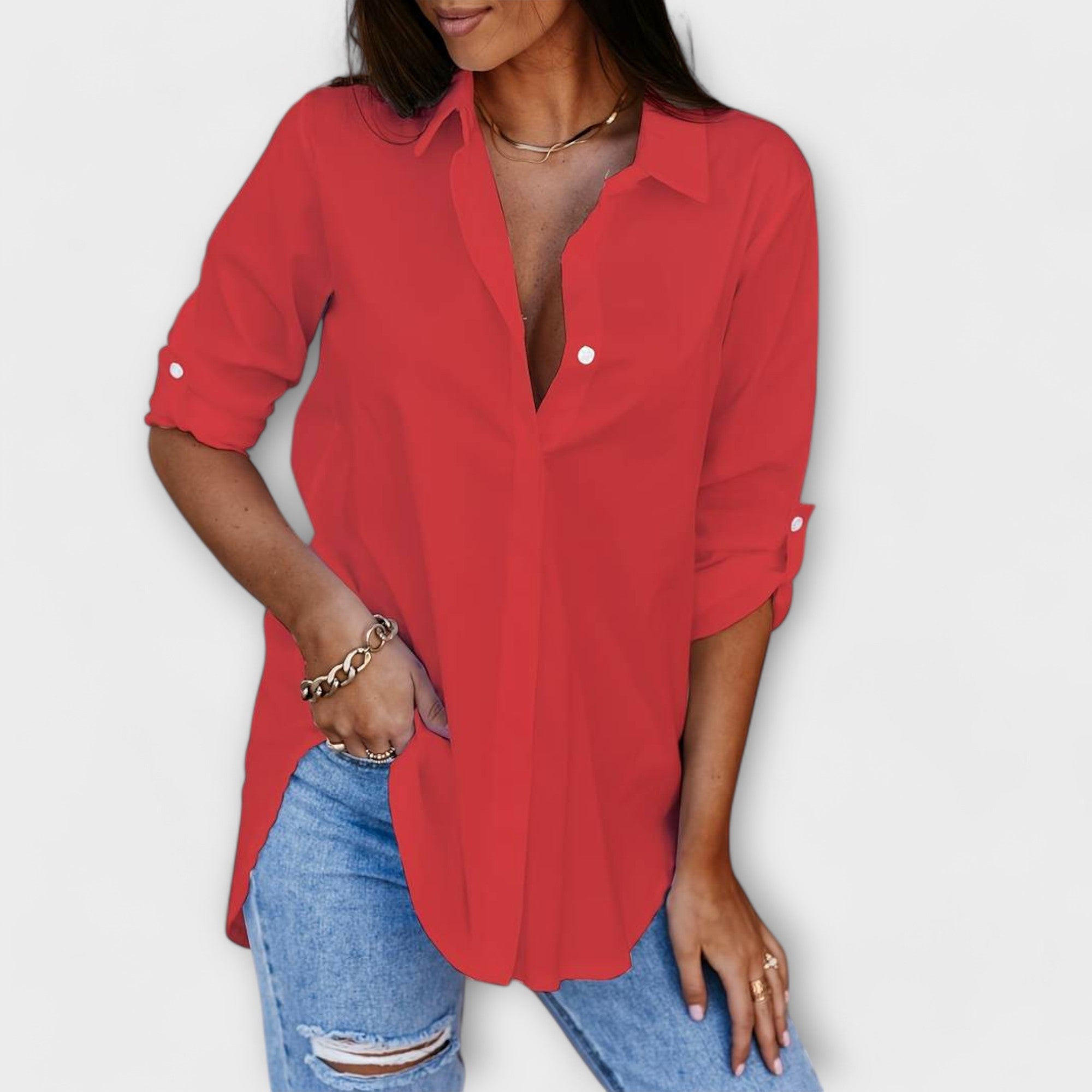 Jessica - Blusa Casual com Decote Pontiagudo - Ines Braga