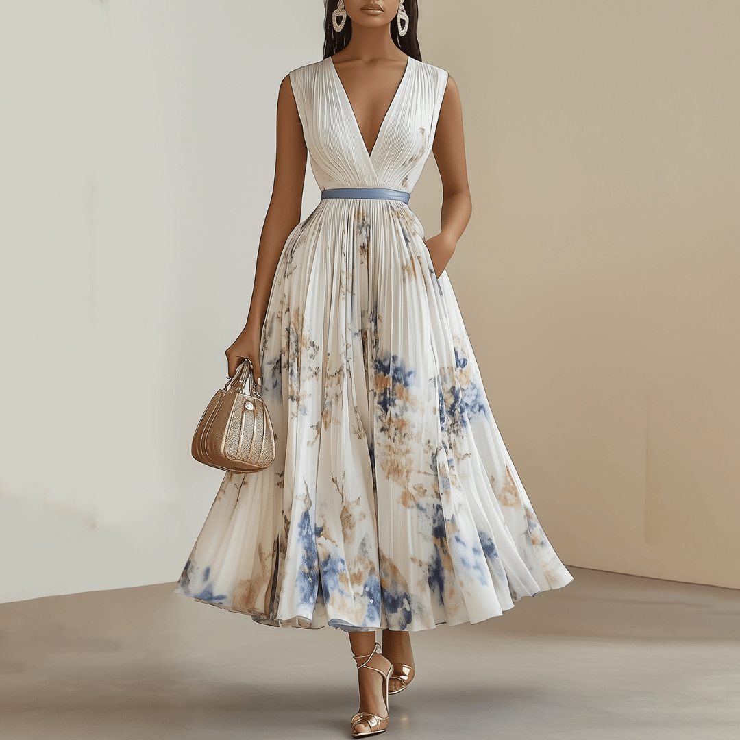 Jessie | Vestido Elegante de Cerimónia Floral em Azul e Branco - Ines Braga