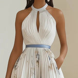 Jessie | Vestido Elegante de Cerimónia Floral em Azul e Branco - Ines Braga