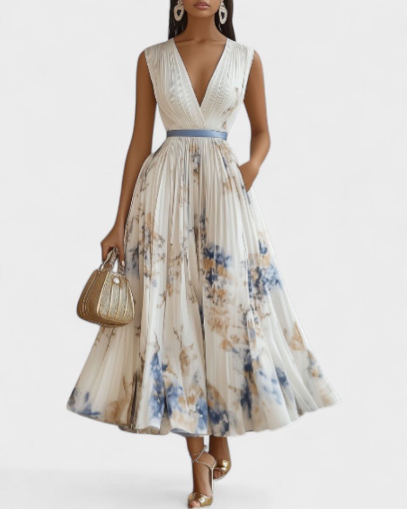 Jessie | Vestido Elegante de Cerimónia Floral em Azul e Branco - Ines Braga