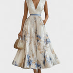 Jessie | Vestido Elegante de Cerimónia Floral em Azul e Branco - Ines Braga