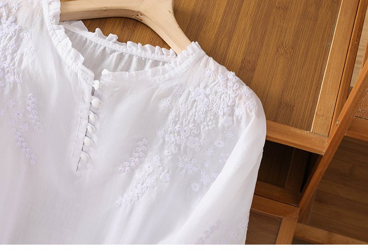 Kissina | Blusa de Algodão e Linho Bordada - Ines Braga