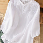 Kissina | Blusa de Algodão e Linho Bordada - Ines Braga