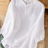 Kissina | Blusa de Algodão e Linho Bordada - Ines Braga