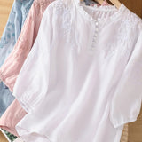 Kissina | Blusa de Algodão e Linho Bordada - Ines Braga