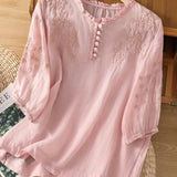 Kissina | Blusa de Algodão e Linho Bordada - Ines Braga