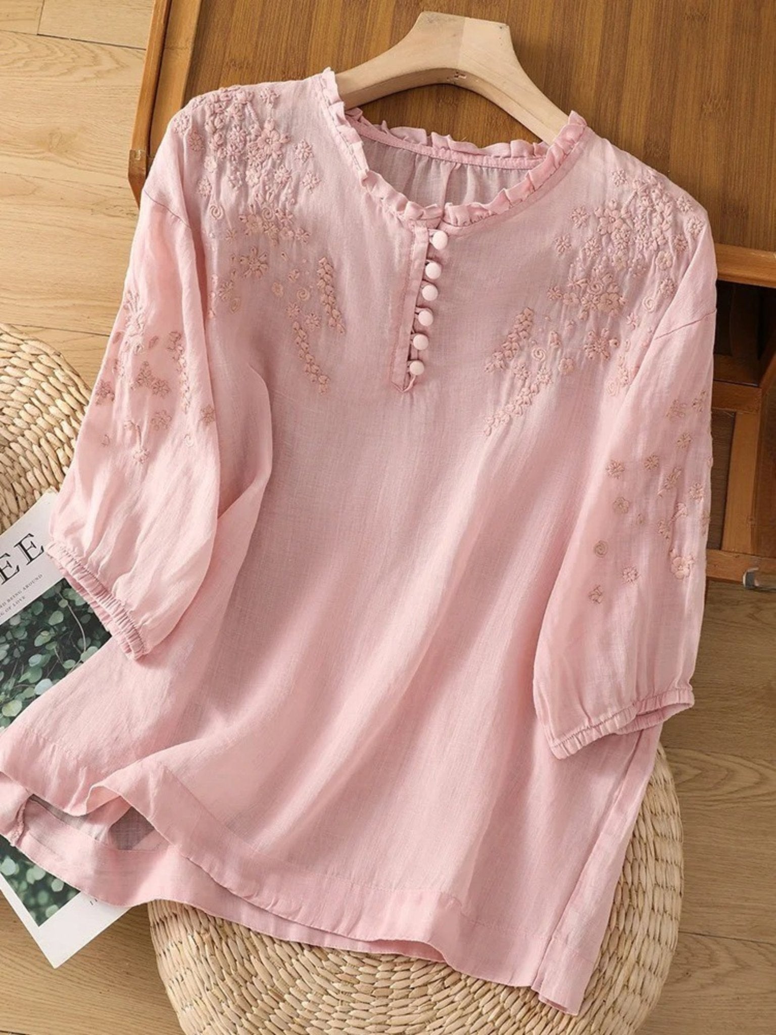 Kissina | Blusa de Algodão e Linho Bordada - Ines Braga