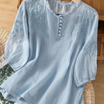 Kissina | Blusa de Algodão e Linho Bordada - Ines Braga