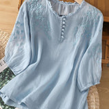 Kissina | Blusa de Algodão e Linho Bordada - Ines Braga