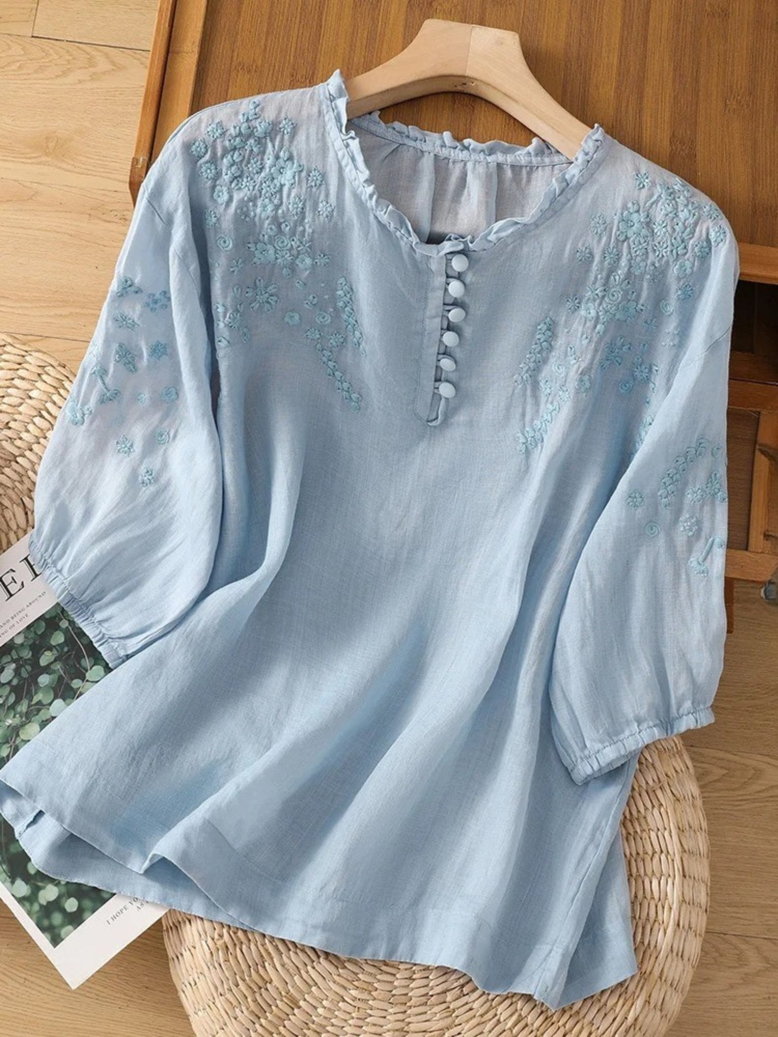 Kissina | Blusa de Algodão e Linho Bordada - Ines Braga