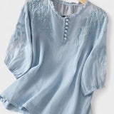 Kissina | Blusa de Algodão e Linho Bordada - Ines Braga