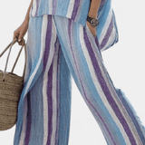 Laura | Conjunto Listras Daisy Malva Azul Claro Elegante - Ines Braga