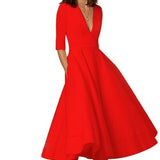 Laura | Vestido Midi Feminino Com Corte Em A, Decote Em V - Ines Braga