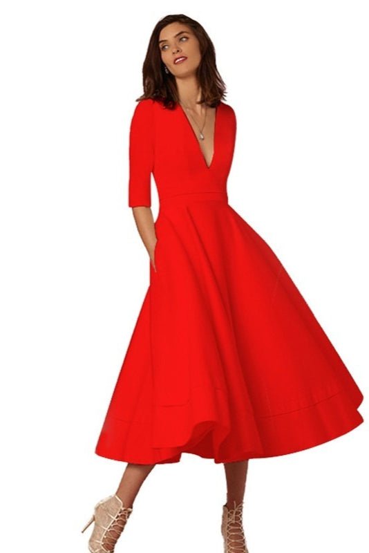 Laura | Vestido Midi Feminino Com Corte Em A, Decote Em V - Ines Braga