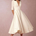 Laura | Vestido Midi Feminino Com Corte Em A, Decote Em V - Ines Braga