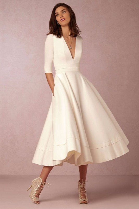 Laura | Vestido Midi Feminino Com Corte Em A, Decote Em V - Ines Braga