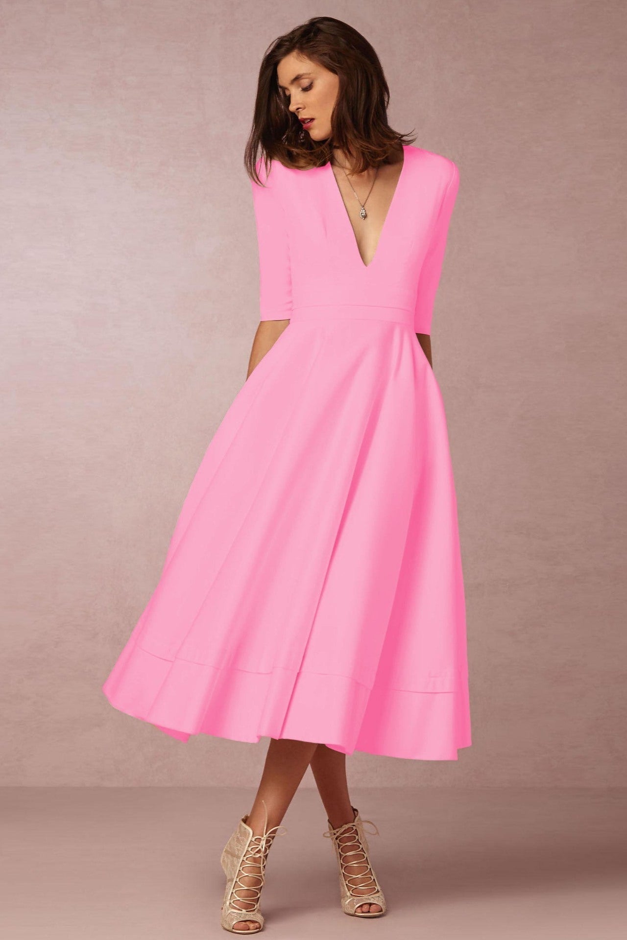 Laura | Vestido Midi Feminino Com Corte Em A, Decote Em V - Ines Braga