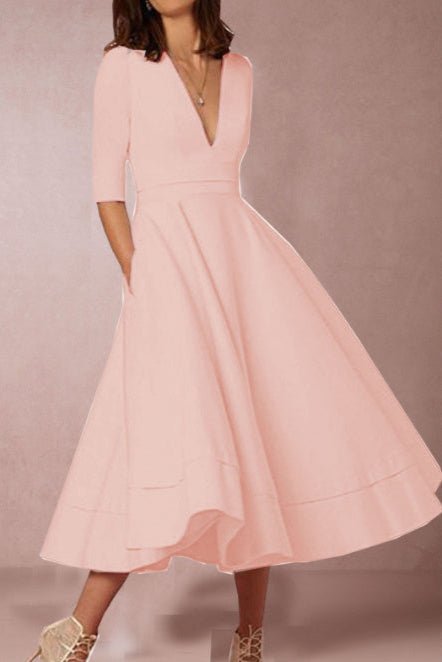 Laura | Vestido Midi Feminino Com Corte Em A, Decote Em V - Ines Braga