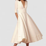 Laura | Vestido Midi Feminino Com Corte Em A, Decote Em V - Ines Braga