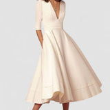 Laura | Vestido Midi Feminino Com Corte Em A, Decote Em V - Ines Braga