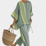 Lorena | Conjunto Boho De Linho E Bambu Lavanda Elegante - Ines Braga