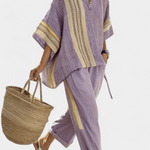 Lorena | Conjunto Boho De Linho E Bambu Lavanda Elegante - Ines Braga