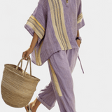 Lorena | Conjunto Boho De Linho E Bambu Lavanda Elegante - Ines Braga