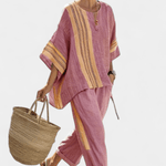 Lorena | Conjunto Boho De Linho E Bambu Lavanda Elegante - Ines Braga