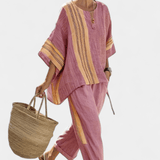 Lorena | Conjunto Boho De Linho E Bambu Lavanda Elegante - Ines Braga