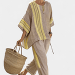 Lorena | Conjunto Boho De Linho E Bambu Lavanda Elegante - Ines Braga