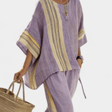 Lorena | Conjunto Boho De Linho E Bambu Lavanda Elegante - Ines Braga