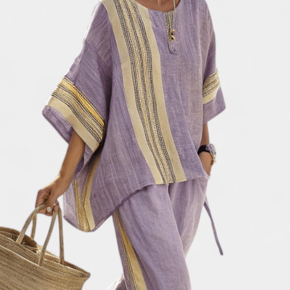 Lorena | Conjunto Boho De Linho E Bambu Lavanda Elegante - Ines Braga